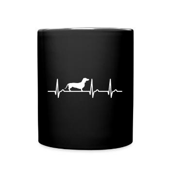 Dackel Herzkurve - Puls Hund - Hundefan Haustier - Tasse einfarbig - Schwarz - Vorne
