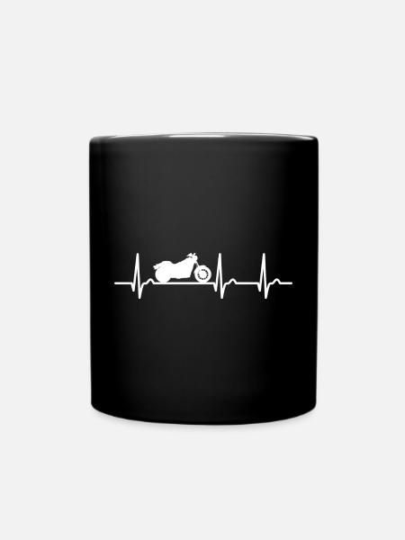 EKG Kurve - Herzkurve - Puls - Motorrad - Cruisen - Tasse einfarbig - Schwarz