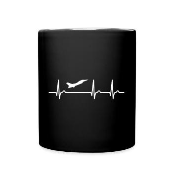EKG Kurve - Herzkurve - Puls - Kampfjet Düsenjäger - Tasse einfarbig - Schwarz - Vorne