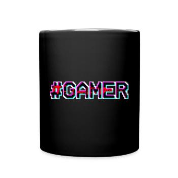 Pixel Neon Gamer Abzeichen - Tasse einfarbig - Schwarz - Vorne