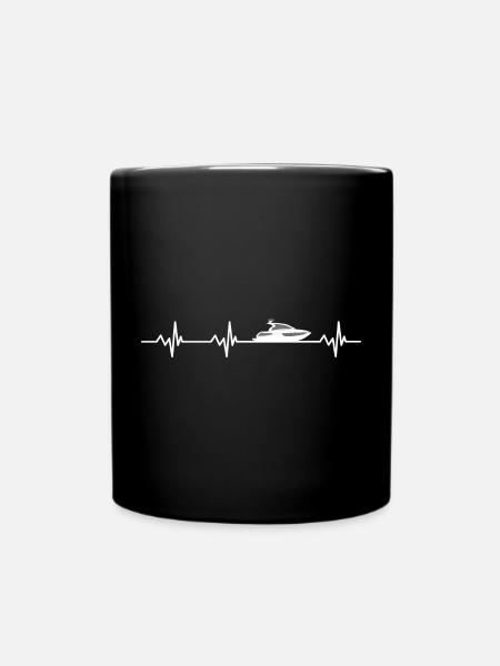 Herzschlag Motorboot - Tasse einfarbig - Schwarz