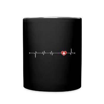 Heartbeat Love Schweiz Flagge - Tasse einfarbig - Schwarz - Vorne