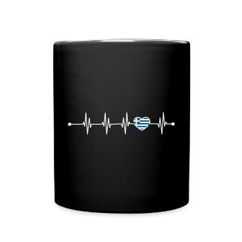 Heartbeat Griechenland Flagge - Tasse einfarbig - Schwarz - Vorne
