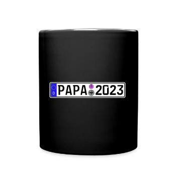 Papa 2023 Vater werden Nummernschild - Tasse einfarbig - Schwarz - Vorne