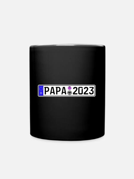 Papa 2023 Vater werden Nummernschild - Tasse einfarbig - Schwarz