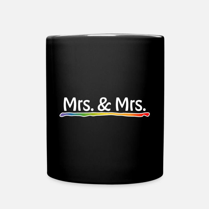 Rainbow Mrs and Mrs white LGBT lgbtqi queer - Full Colour Mug - black