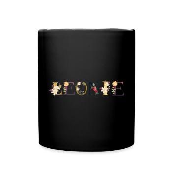 Le prénom de LEONIE décoré de fleurs - Mug uni - noir - Devant