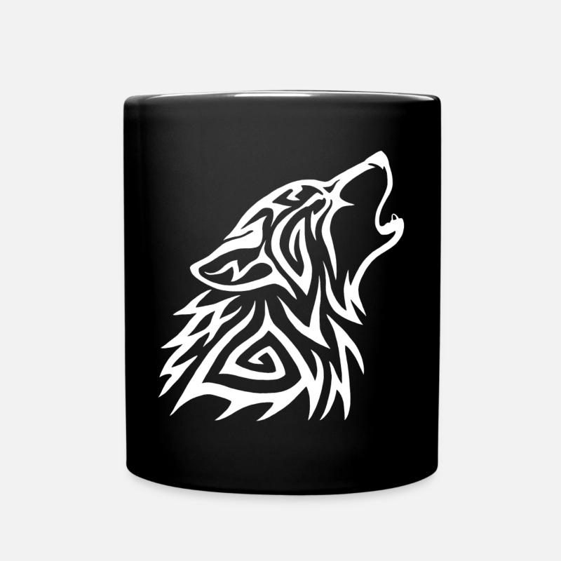 Tribal Wolf Howl White - Full Colour Mug - black