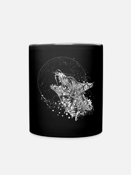 howling wolf in the night - Full Colour Mug - black