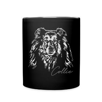 Langhaar COLLIE Hunde Hund Wilsigns Hundeportrait - Tasse einfarbig - Schwarz - Vorne