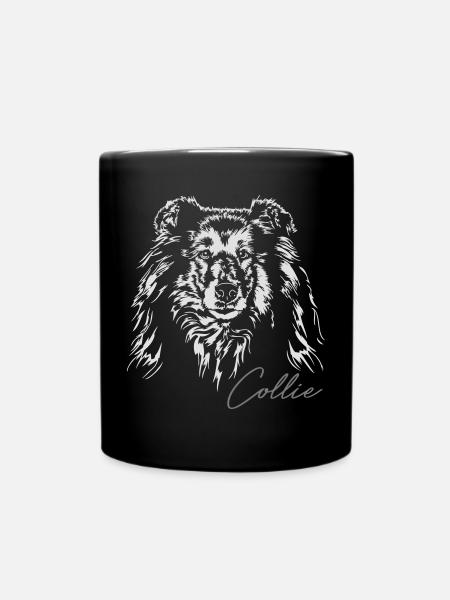 Langhaar COLLIE Hunde Hund Wilsigns Hundeportrait - Tasse einfarbig - Schwarz