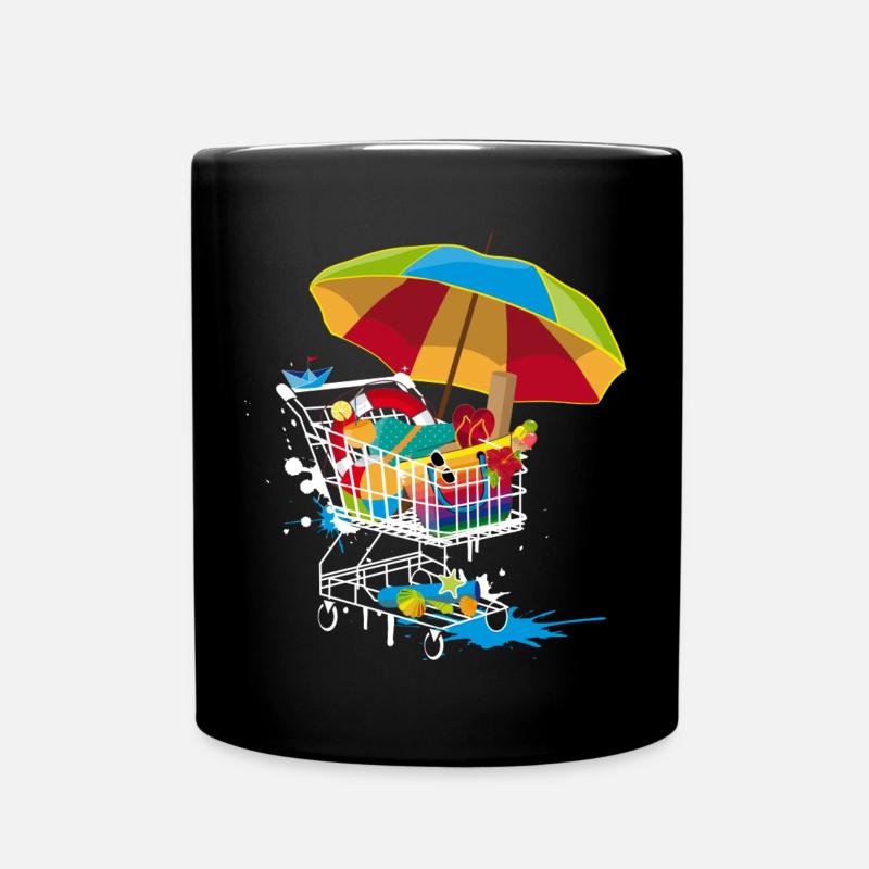 Strandutensilien im Einkaufswagen - Tasse einfarbig - Schwarz