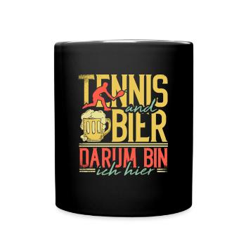 Tennis Und Bier Darum Bin Ich Hier - Tasse einfarbig - Schwarz - Vorne