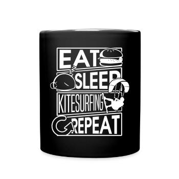 Eat Sleep Kitesurfing Repeat Kitesurfer Gift - Full Colour Mug - black - Front