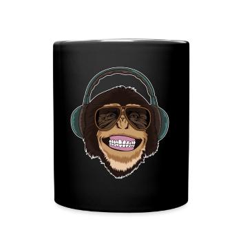 Cooler Affe mit Sonnenbrille und Kopfhörern - Tasse einfarbig - Schwarz - Vorne