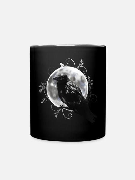 Rabe Krähe Mond - Tasse einfarbig - Schwarz