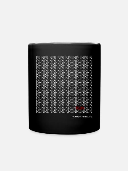 Run Run Run pattern with red accent - Full Colour Mug - black
