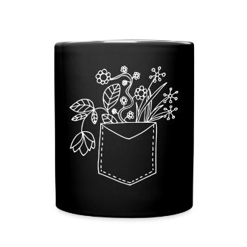 Brusttasche Blumen Floral cooles Motiv - Tasse einfarbig - Schwarz - Vorne