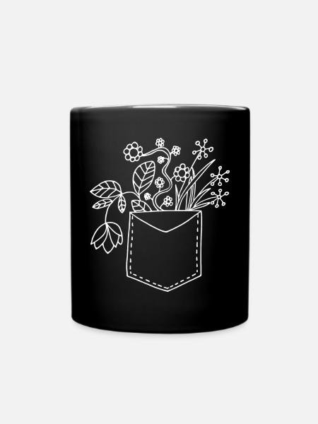 Pochette de poitrine fleurie motif frais - Mug uni - noir