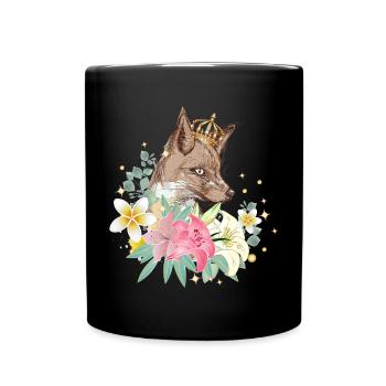 Renard avec une couronne d’or et de magnifiques lys - Mug uni - noir - Devant