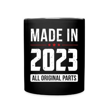 Fabriqué en 2023 - Toutes les pièces d’origine - Anniversaire - Mug uni - noir - Devant