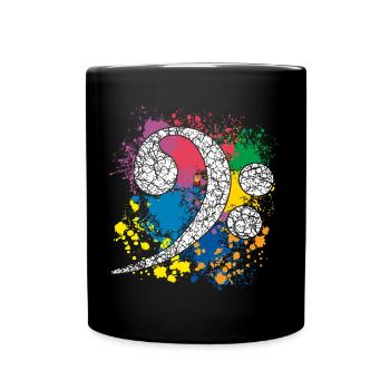 Bassschlüssel auf Farbklecksen - Tasse einfarbig - Schwarz - Vorne