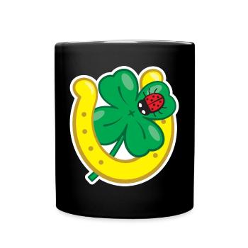 Lucky charm with cloverleaf horseshoe & ladybug - Full Colour Mug - black - Front