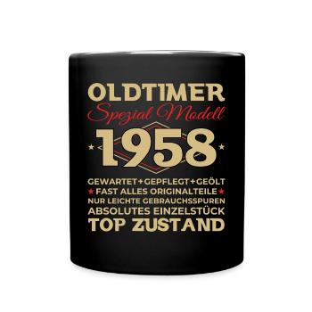 Oldtimer 1958 65. Geburtstag Geschenk Herren - Tasse einfarbig - Schwarz - Vorne