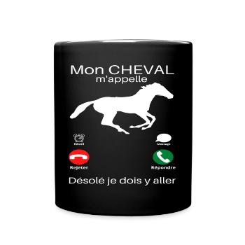 T shirt cheval mon cheval m'appelle humour cadeau. - Mug uni - noir - Devant