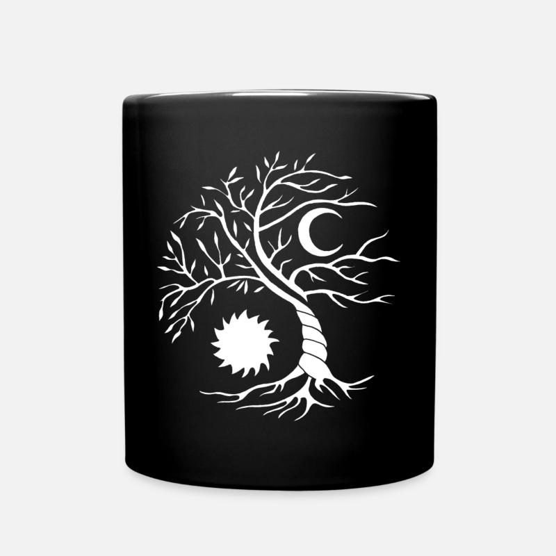 Baum des Lebens weiße Sonne und Mond - Tasse einfarbig - Schwarz