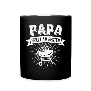 Papa grillt am Besten BBQ Grillmeister - Tasse einfarbig - Schwarz - Vorne