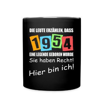 Legende geboren 1954. Lustiger Geburtstagsspruch - Tasse einfarbig - Schwarz - Vorne