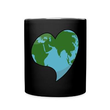 Erde in Herzform Welt Herz - Tasse einfarbig - Schwarz - Vorne