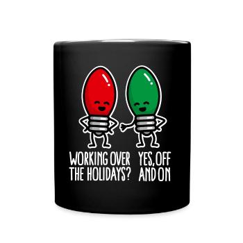 Arbeiten an Weihnachten lustige Weihnachtslichter - Tasse einfarbig - Schwarz - Vorne