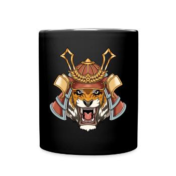 Japanischer Samurai Tiger - Katana Kämpfer - Tasse einfarbig - Schwarz - Vorne