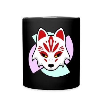 Kitsune Maske - Tasse einfarbig - Schwarz - Vorne