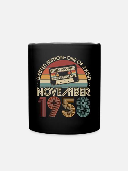 November 1958 Jahrgang geboren Retro Geburtstag - Tasse einfarbig - Schwarz