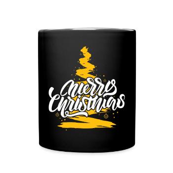 Merry Christmas Script on Gold Tree - Full Colour Mug - black - Front