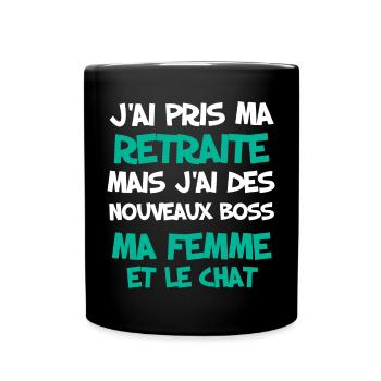 Retraite Homme Humour et femme et chat boss - Mug uni - noir - Devant