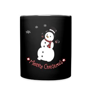 Fröhlicher Schneemann mit Schal - Tasse einfarbig - Schwarz - Vorne