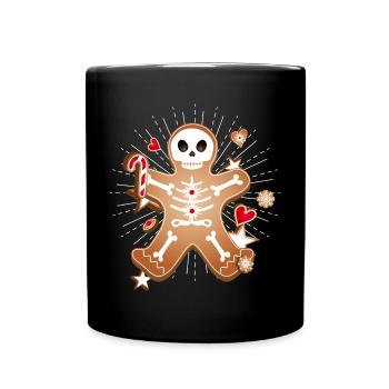 Lebkuchenmann Sugar Skull Dekor für Weihnachten - Tasse einfarbig - Schwarz - Vorne
