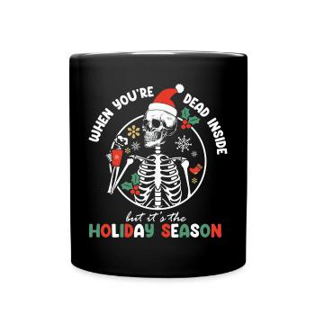 Squelette de Noël avec chapeau de vacances - Mug uni - noir - Devant