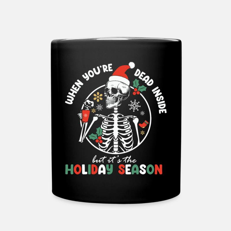 Weihnachtsskelett mit Weihnachtshut - Tasse einfarbig - Schwarz