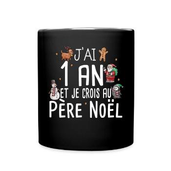 1 an Père Noël Anniversaire Fille Garçon Fillette - Mug uni - noir - Devant
