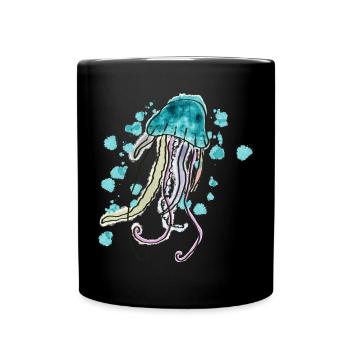 Watercolor Jellyfish Design for Sea Lovers - Full Colour Mug - black - Front