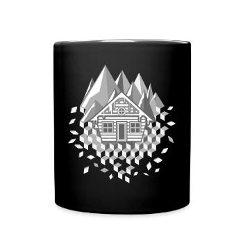 extraordinary stylized hut and mountains - Full Colour Mug - black - Front
