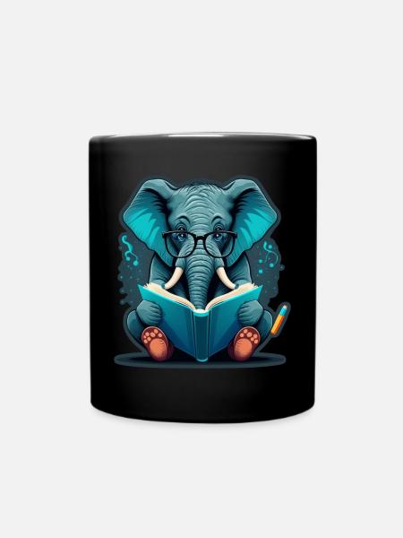 Lunettes d’éléphant mignonnes Lire des livres Lecteur - Mug uni - noir