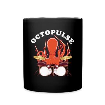 OctoPULSE | Octopus playing drums - Full Colour Mug - black - Front