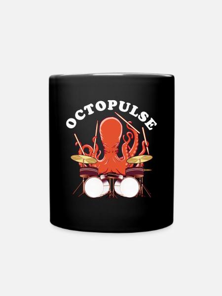 OctoPULSE | Octopus playing drums - Full Colour Mug - black