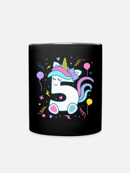 5. Geburtstag Einhorn Zahl Kindergeburtstag - Tasse einfarbig - Schwarz